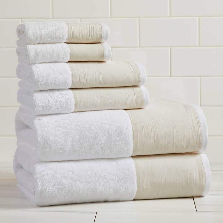 Cotton Linen-Like Border 6-Piece Towel Set - Priya Collection for wholesale by BH Collective