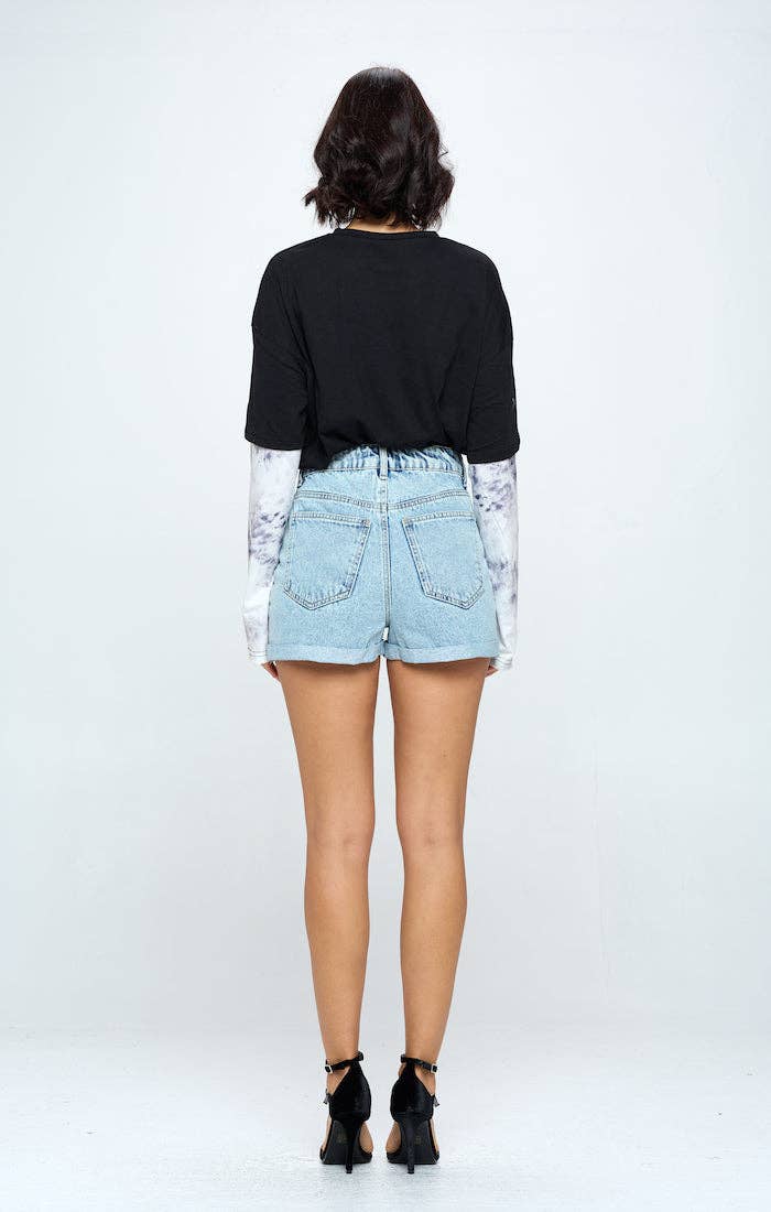 BLUE AGE - Wholesale Shorts - Women's - STRITCH HIGH RISE SOLID HEM DENIM SHORTS3