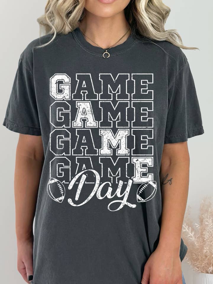 Amused by Blue - Wholesale Screen printed t-shirt – Women′s - GAME DAY FOOTBALL Graphic Print Short Sleeve Top1