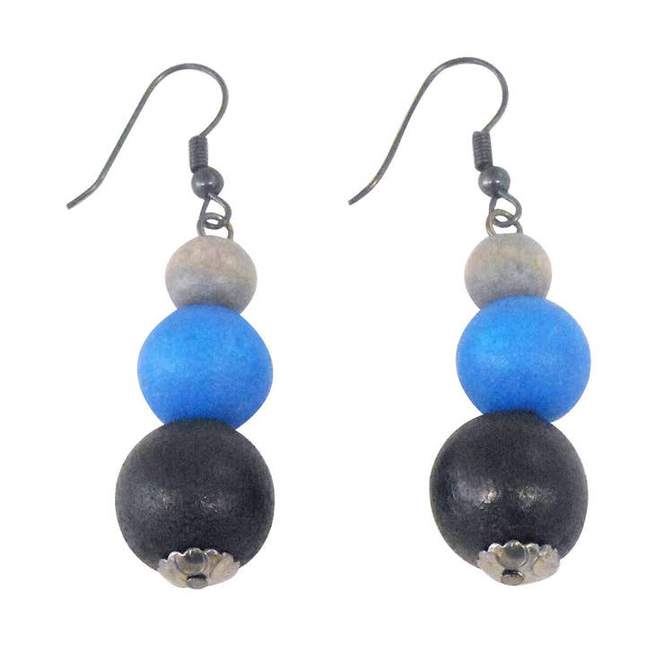 Grey/Blk/Blue Earrings 5.5cm for wholesale by Status Collections