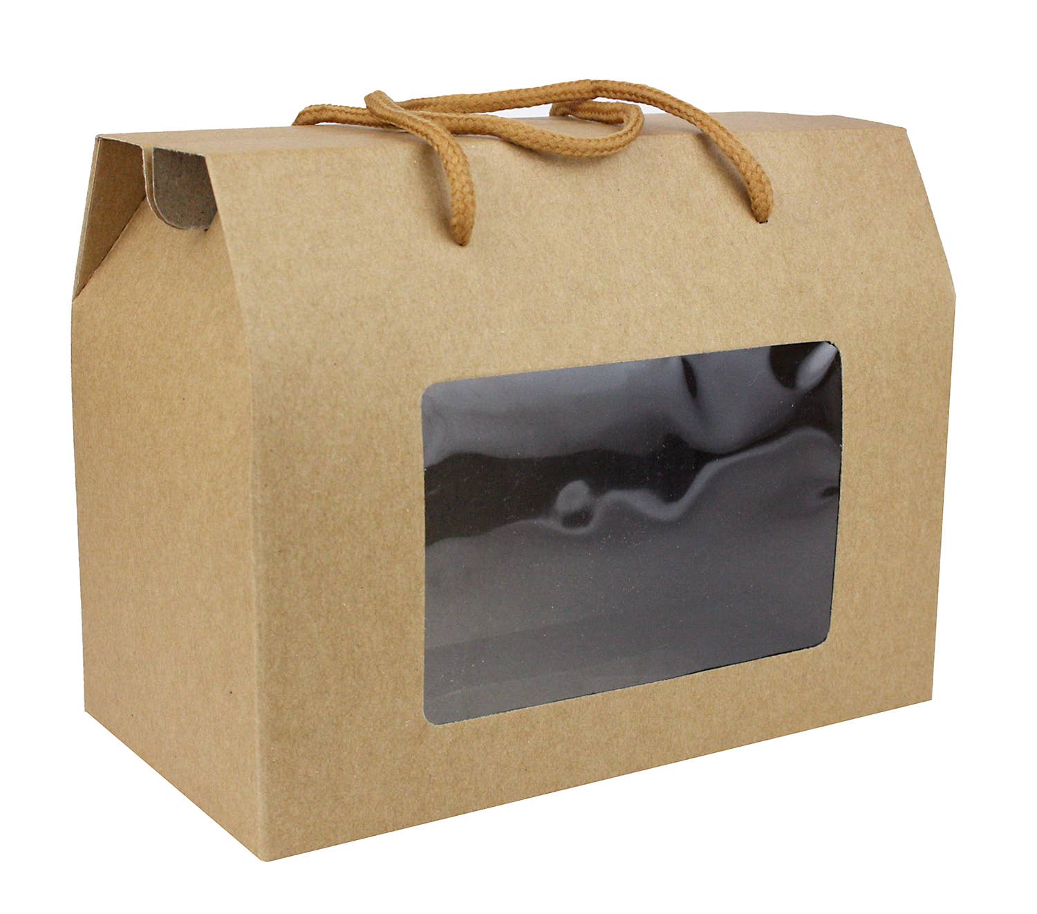 Emartbuy - Wholesale Gift Box - Pack of 12 Brown Kraft Bag Box w/ Clear Window & Rope Handle0