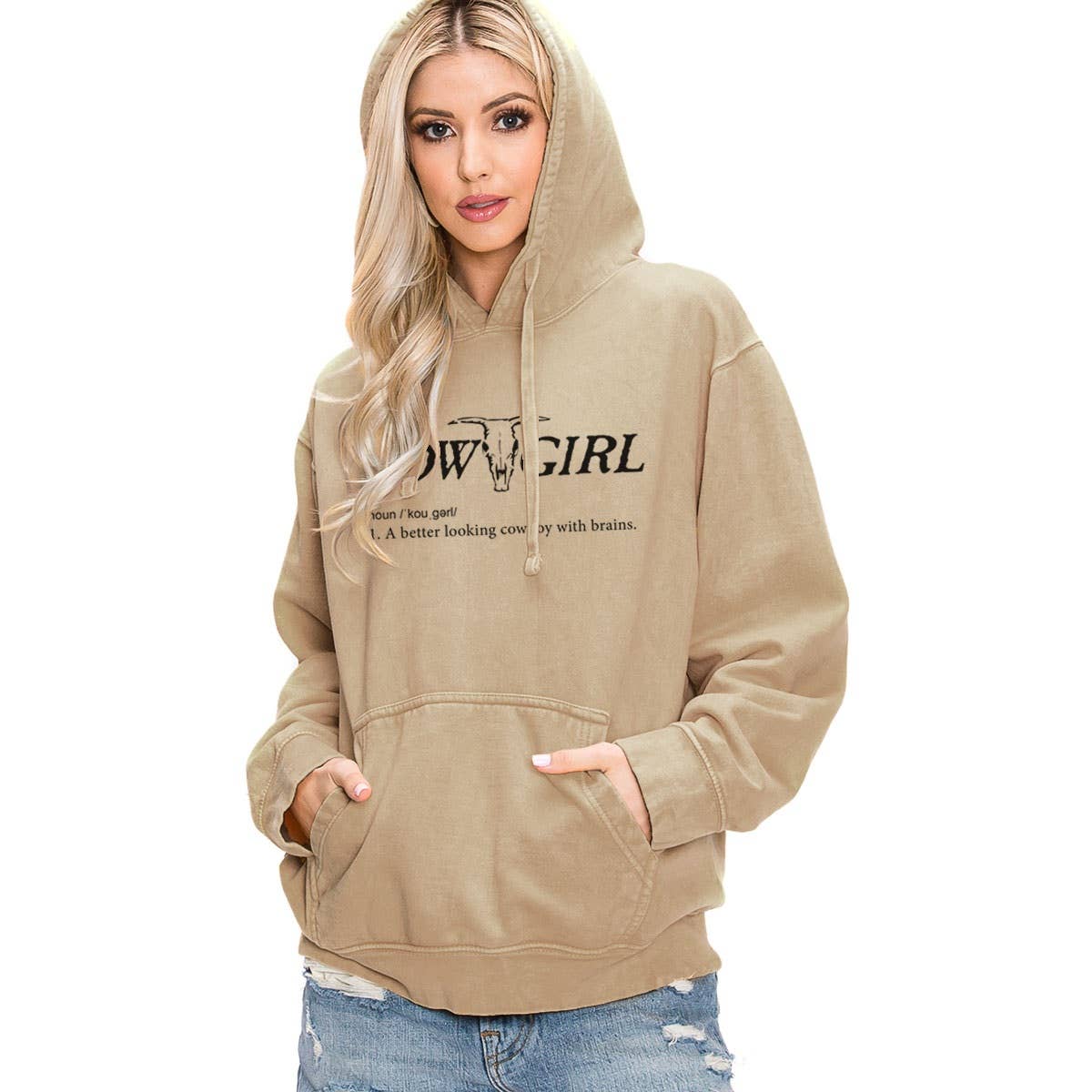 HRTandLUV - Wholesale Hoodie - Women's - COWGIRL COW SKULL MINERAL WASH HOODED SWEATSHIRTS2
