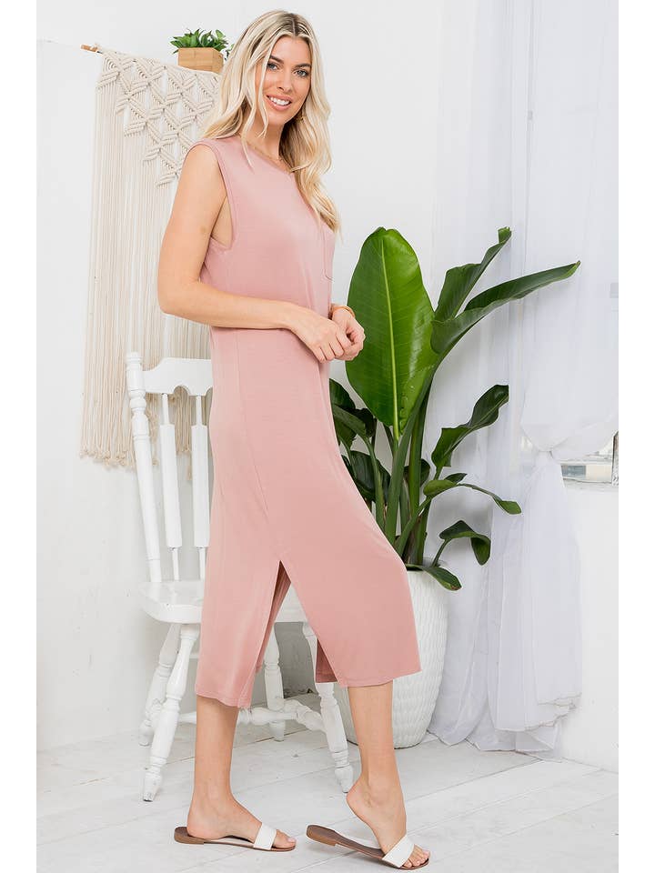 Sweet Lovely by Jen – Vestido - Mulher por atacado – VESTIDO MIDI CASUAL EM MALHA JERSEY COM BOLSO MACIÇO SEM MANGAS49