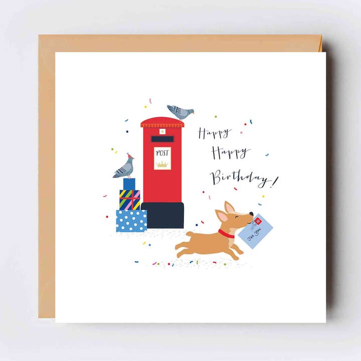 Joyeux Anniversaire Carte Postale Chien Corgi | Carte de Vœux à Thème Britannique pour la vente par Klara Hawkins