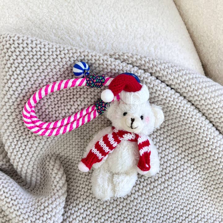 Hand-Knitted Teddy Bear with Christmas Hat & Scarf Charm for wholesale by ACACIA(Formerly OLA)