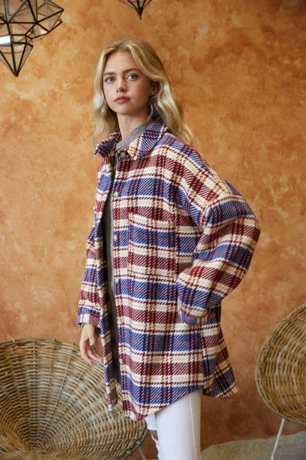 Davi & Dani - Vente Veste-chemise – femme - PLUS VESTE BOUTONNÉE À CARREAUX AVEC POCHE POITRINE11