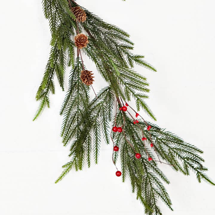 Holiday Depot Inc. - Wholesale Bunting/Garland - 510291- 5ft Garland-Soft Touch Norfolk Pine w. Mix Red Berry1
