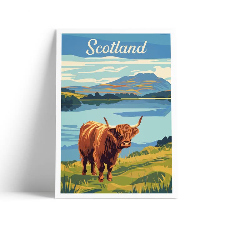 Highland Cow Print - Scotland - Loch - Wall Art Poster for wholesale by Printagonist