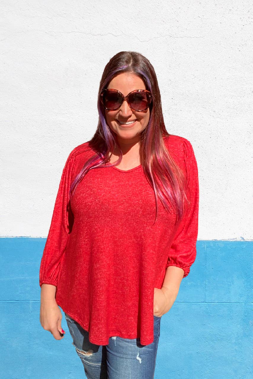Misty BD - Wholesale Blouse - Women's - Balloon Sleeve Blouse in Red - S-XL Pack (Restock)1