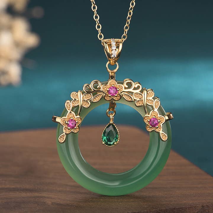 Golden Flower Ring over Chalcedony Necklace for wholesale by Bright MacMing