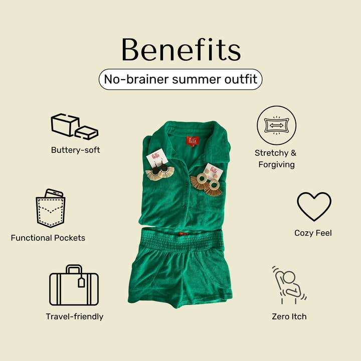 Bette - Wholesale Lounge Set - Women's - Cabana Green Terry Cloth Shorts Set | Relaxed Lounge Style4