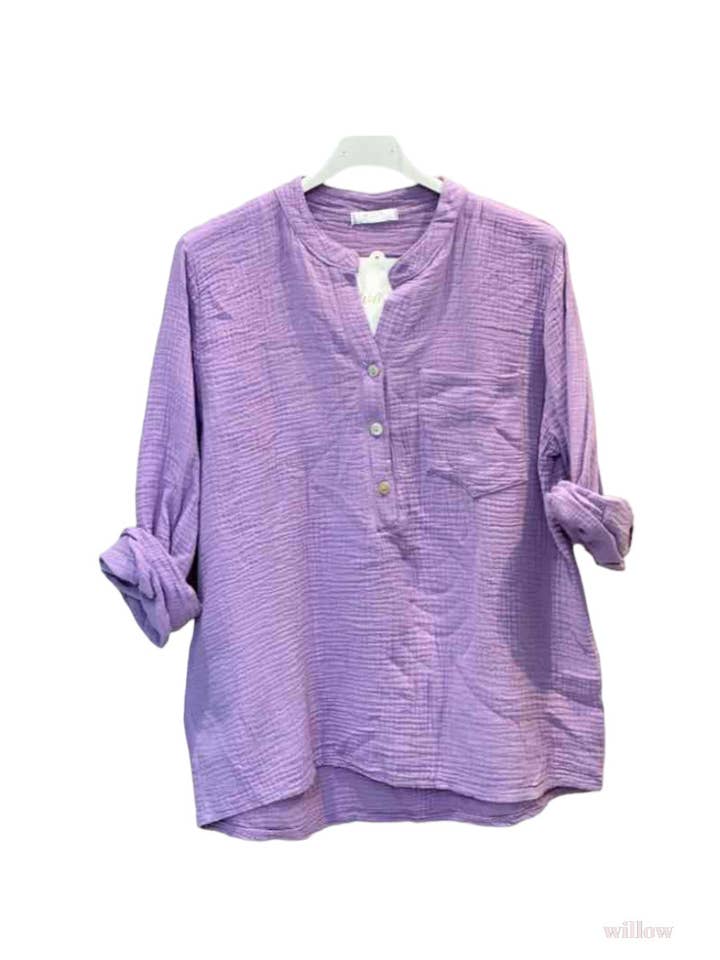 Moonsun - Wholesale Button Down Shirt - Women's - #80641 button down cotton gauze shirt with straight collar