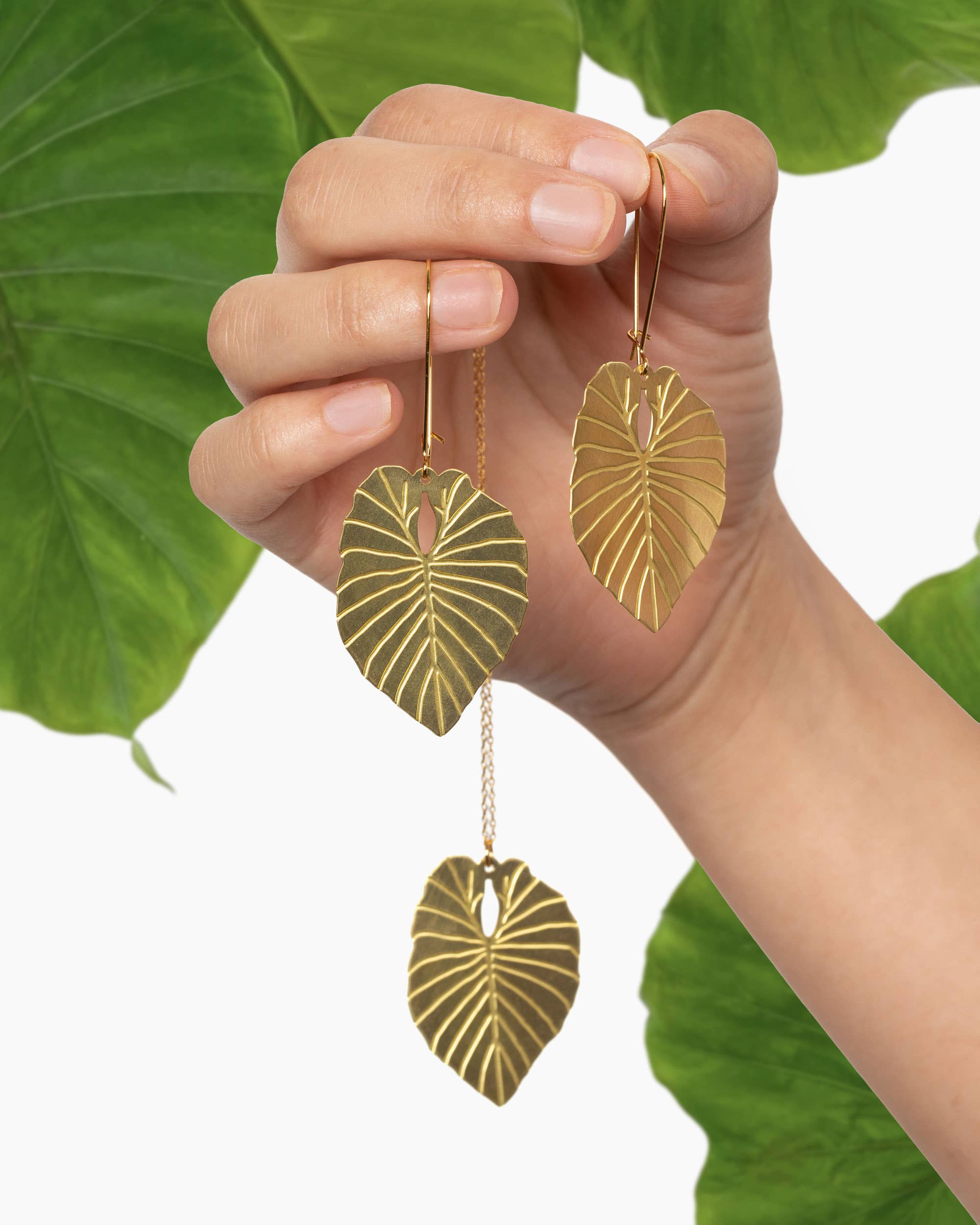 A Tea Leaf Jewelry - Wholesale Hangende/ronde oorbellen - Alocasia Leaf Oorbellen4