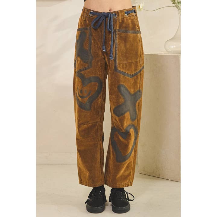 XO VINTAGE TIE WAIST VELVET SUEDE PANTS for wholesale by Oli&Hali