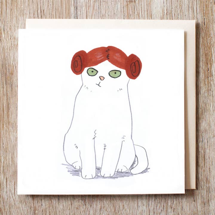 Cat In Princess Leia Wig Card for wholesale by Jo Clark Design