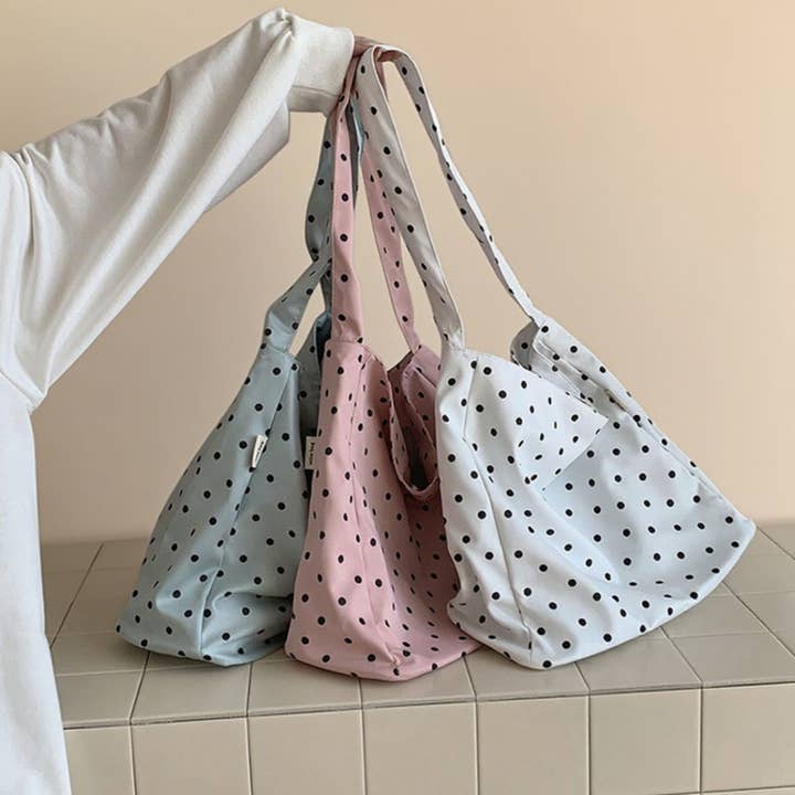 CASUAL POLKA DOT LITERARY CANVAS BAG_CUAB00343 for wholesale by DOUBLJU