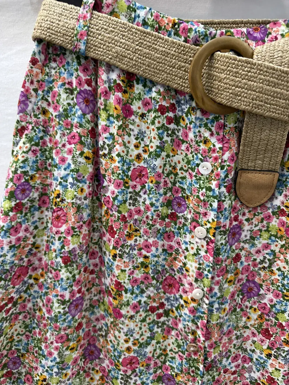 Mimi & Gogo - Wholesale Skirt - Women's - Floral Buttoned Long Skirt with Belt @3995_JuBoutCeinture10