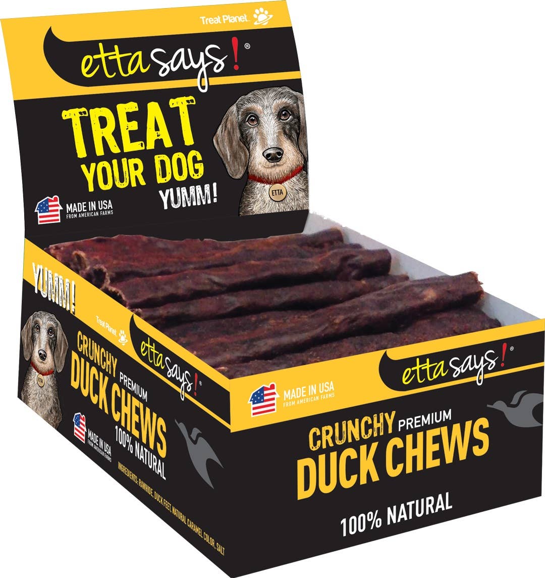 Pet Palette Distribution - Wholesale Pet Treats - Dog - Etta Says! Crunchy Duck Dog 4in Chews POS Display Box 36ct