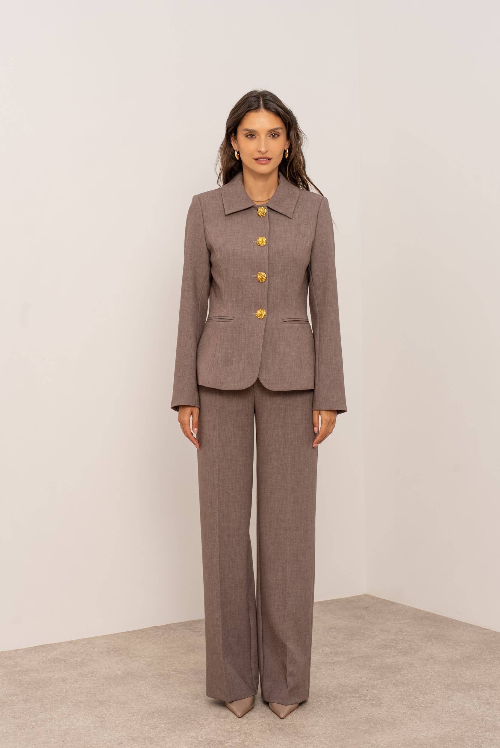 Attentif Paris - Wholesale Jacket - Women's - [Aura] Fitted jacket with shirt collar and gold buttons21