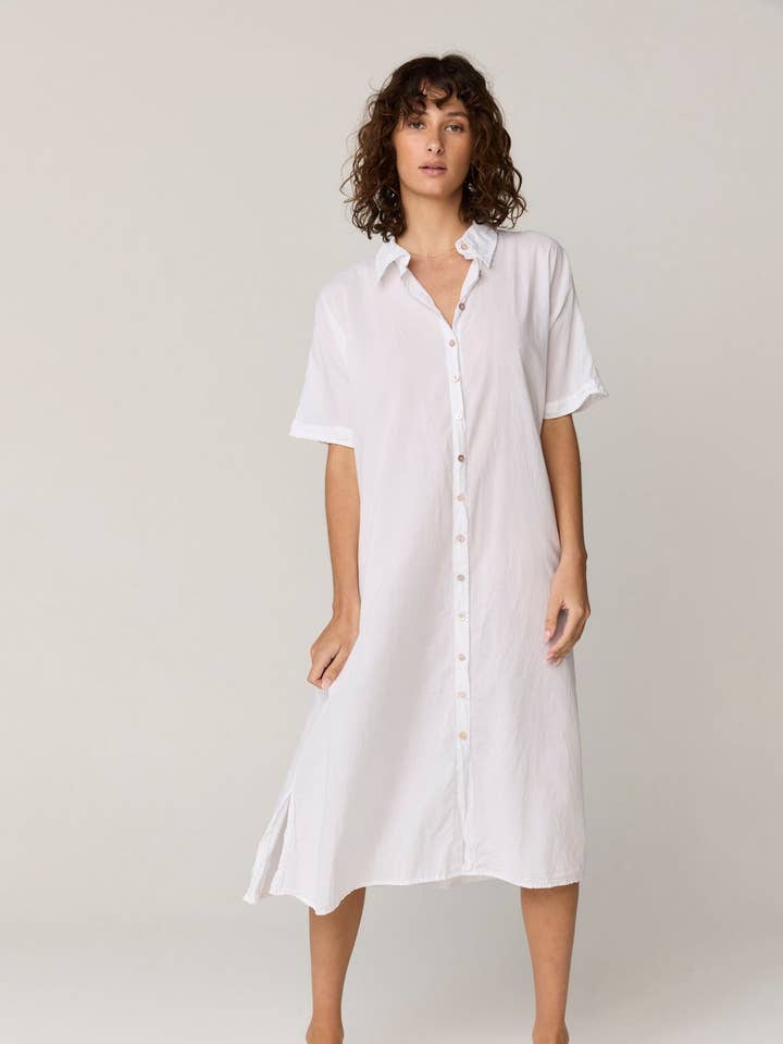 DEVOILE SHIRT DRESS - BLANC for wholesale by Primness