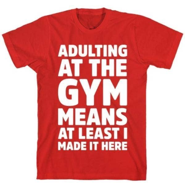 ADULTING AT THE GYM RED T-SHIRT for wholesale by True Modern