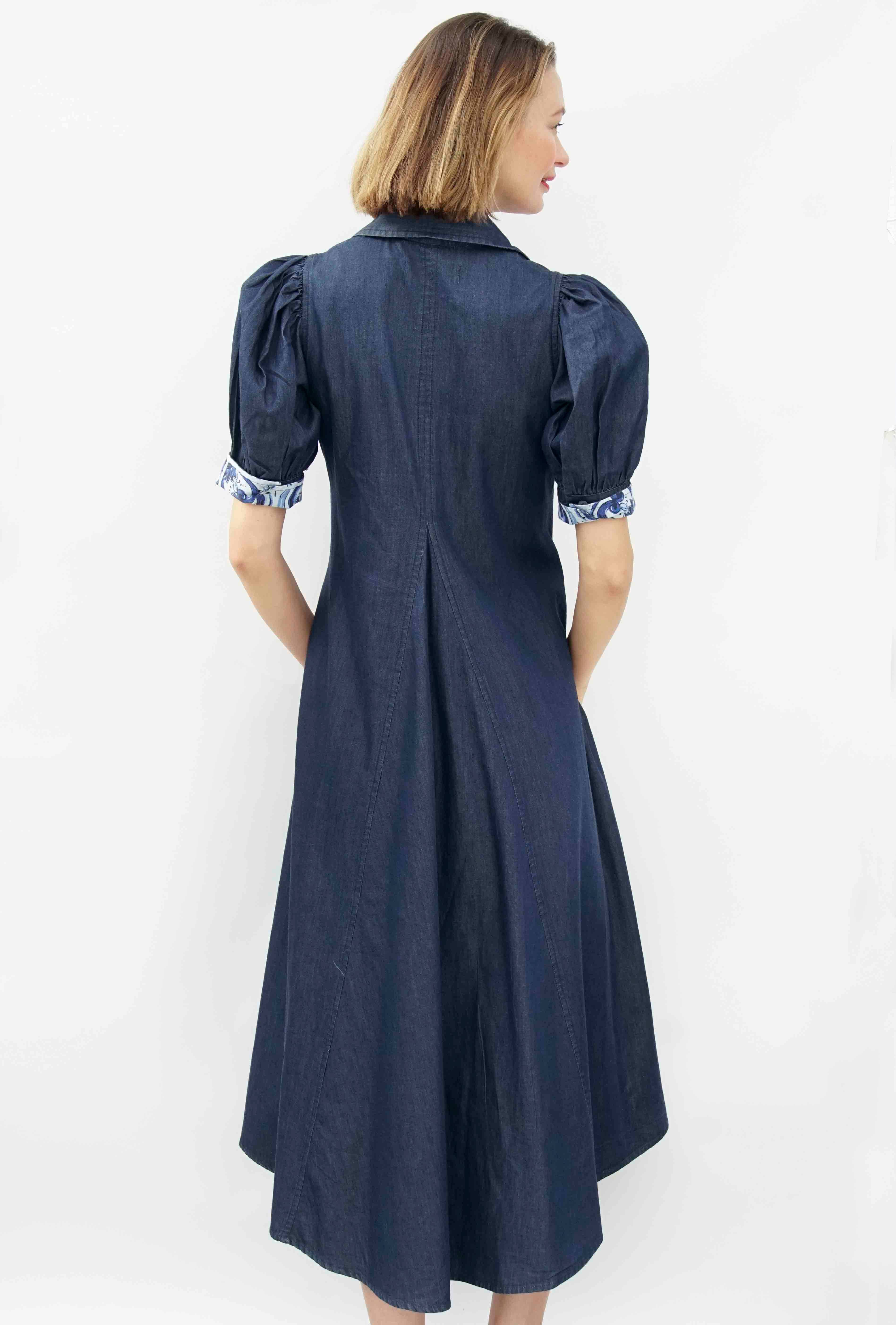 Dizzy-Lizzie – Vestido - Mulher por atacado – Vestido Ganga Montauk Trapeze, Comprimento Midi | 6657-DEN2