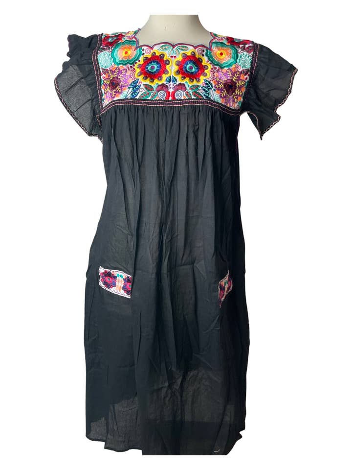 Pink and Silver - Wholesale Dress - Women's - Mexican Embroidered Yoke Dress
(Multiple colors available)