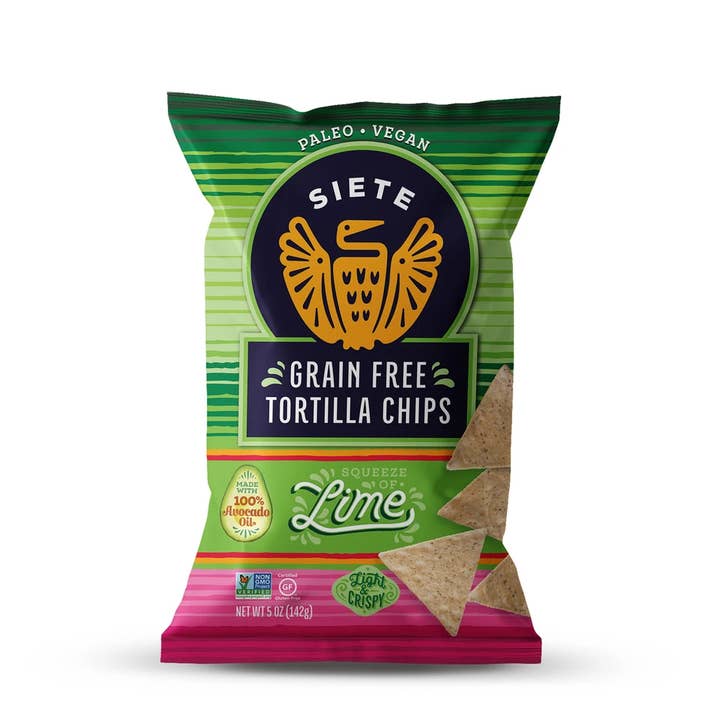 5oz Lime Grain Free Tortilla Chips-24 bags for wholesale by Siete Foods