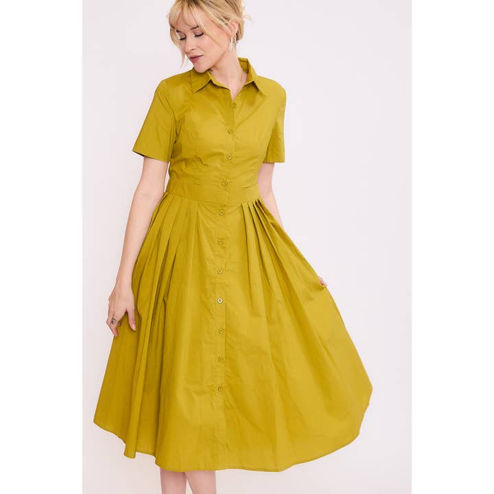 COTTON CLASSIC SHIRT DRESS WITH PLEATING SKIRT DETAILS for wholesale by Sweet Generis