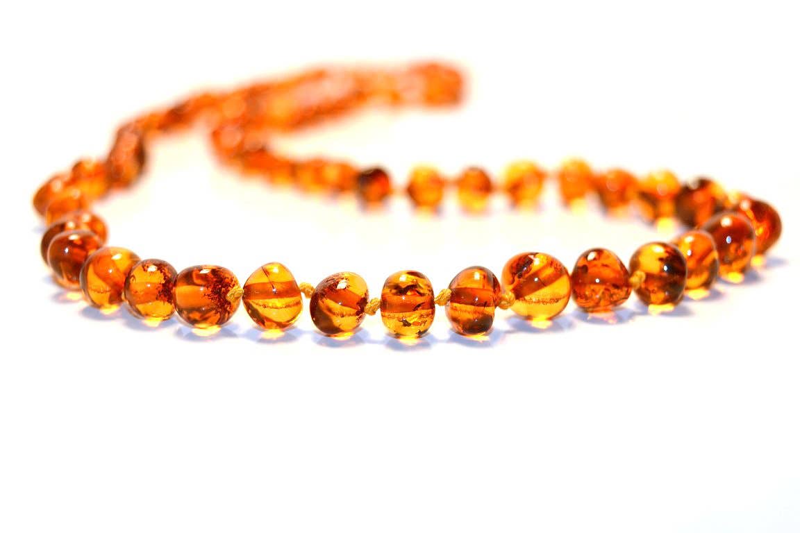 The Natural Amber - Wholesale Beaded/Pearl Necklace - Cognac Baroque Polished Amber Beads Necklace for Adult0