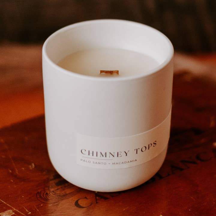 Chimney Tops Holiday Candle (Matte White Ceramic) for wholesale by Solana