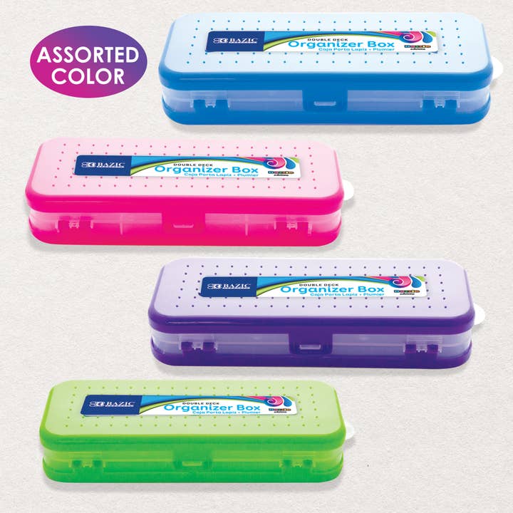BAZIC Products - Wholesale Pencil Case/Pouch - Pencil Case 8" Bright Color Double Deck Organizer Box1