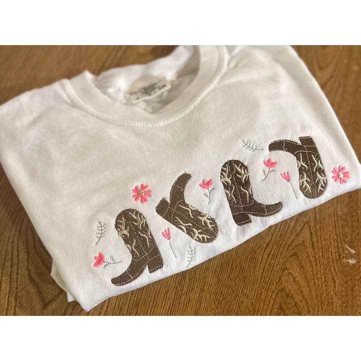 Cowgirl Boots Embroidered Comfort Colors T-Shirt for wholesale by Your Embroidery Girl