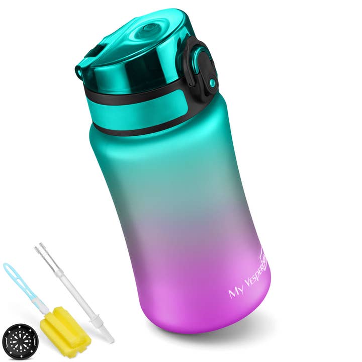 Myvesperbox - Vendita all'ingrosso Borracce - MyVesperbox Bottiglia d'acqua Minny 300 ml Flip Flop viola e verde2