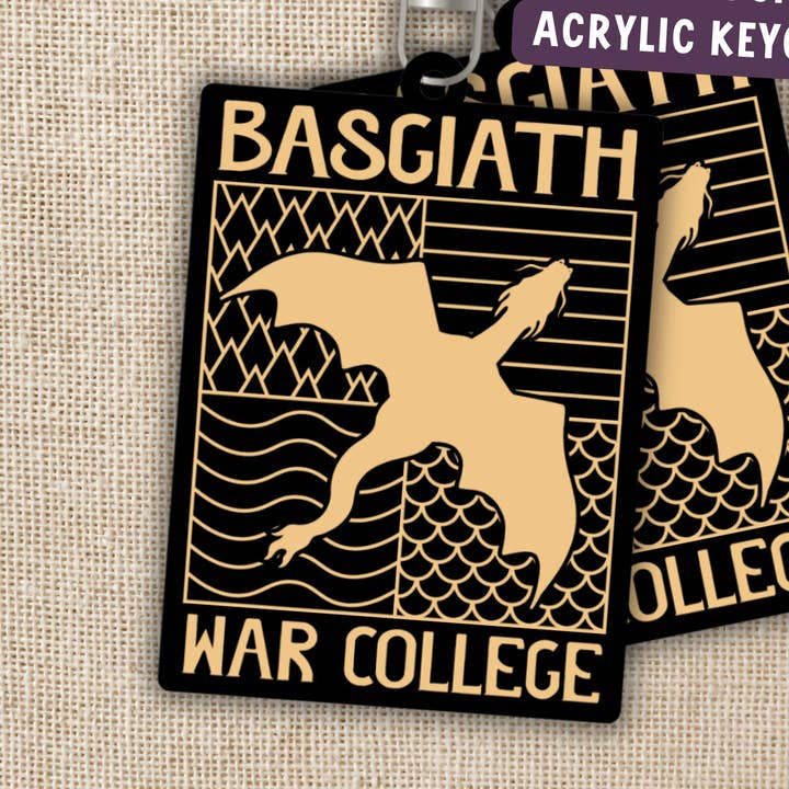 Porte-clés en acrylique avec emblème du Basgiath War College | Fourth Wing pour la vente par Kingdom of Threads