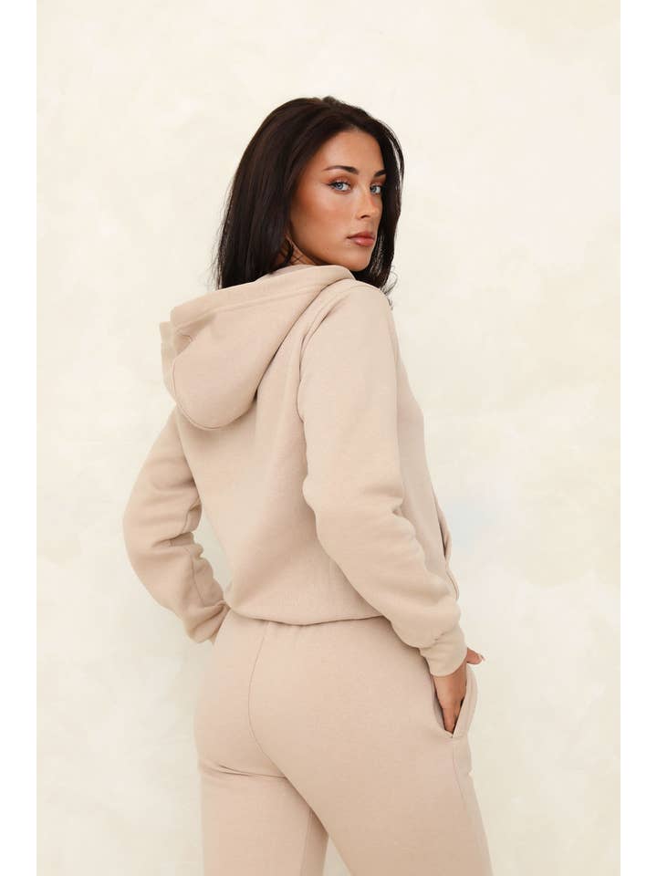 Stone Ladies 2 Piece Brushed Fleece Zip Thru Lounge Set with Hood for wholesale on Faire3