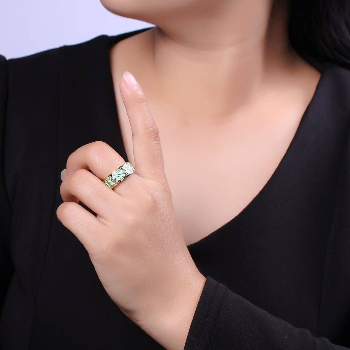 Aim Eternal - Wholesale Band/Stacked Ring - Vintage Enamel Victorian Ring in Black White Green Pink U-186~ U-1874