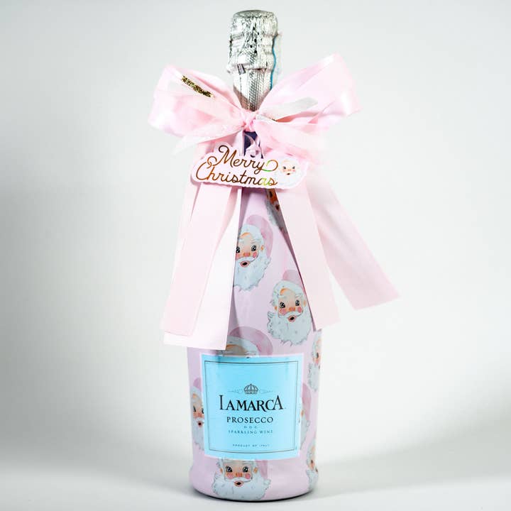 Ensemble assorti édition limitée Beau Bottles X Wrapido! : Enveloppe de bouteille Santa rose aquarelle et nœud de bouteille Bougie™ - Collection Prosecco pour la vente par Beau Bottles
