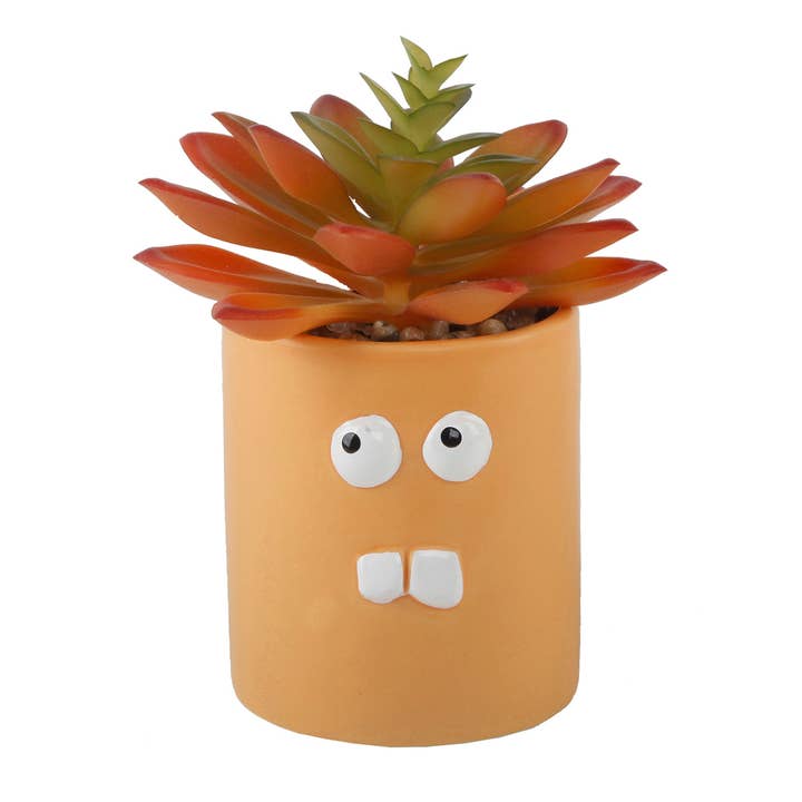 Faux Succulent in Orange Face Ceramic Planter for wholesale by Flora Bunda Inc