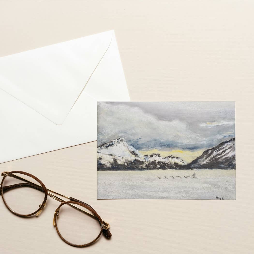 Maria Langgle - Wholesale Everyday Greeting Card - Alaska Sled Dogs Folded Greeting Card with Envelope 5x71