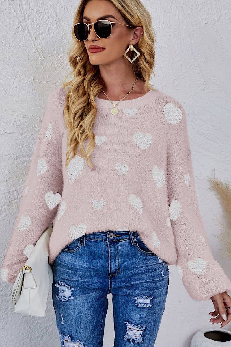 Miss Sparkling - Wholesale Knit Sweater - Women's - All over heart sweater2