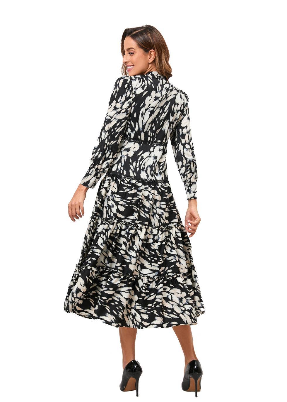 Miss Finch NYC – Engroshandel Kjole - Dame – Sort Orchid Tiered Nederdel Midikjole7