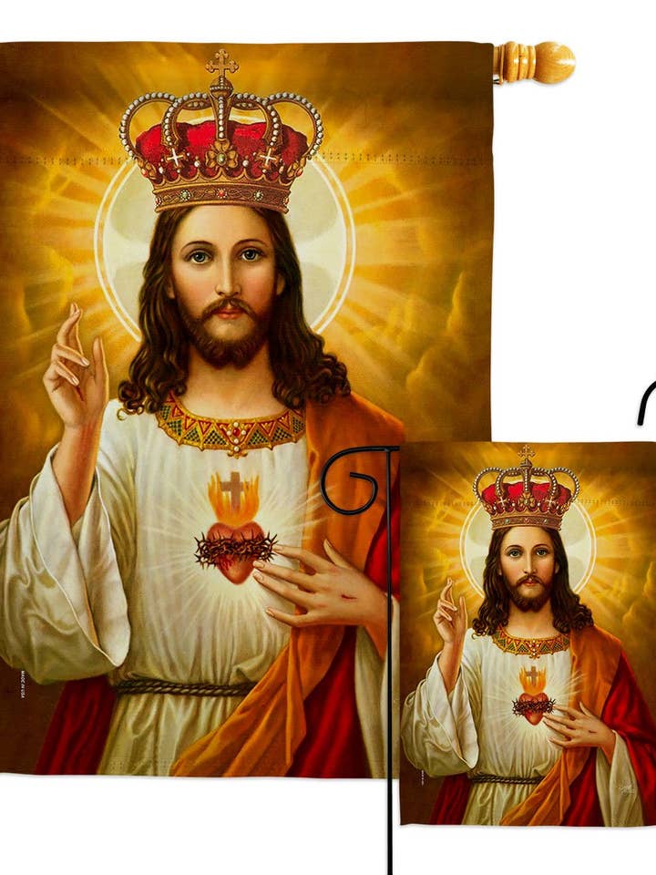 Sacred Heart Jesus With Crown Religious Faith Decor Flag for wholesale by Two Group Flag Co