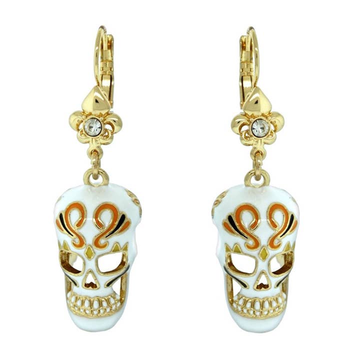 Ritzy Couture Skull Dangles Halloween-Skelett-Ohrringe (Gold/Silberfarben) — Gold für den Großhandel von Ritzy Couture by Esme Hecht
