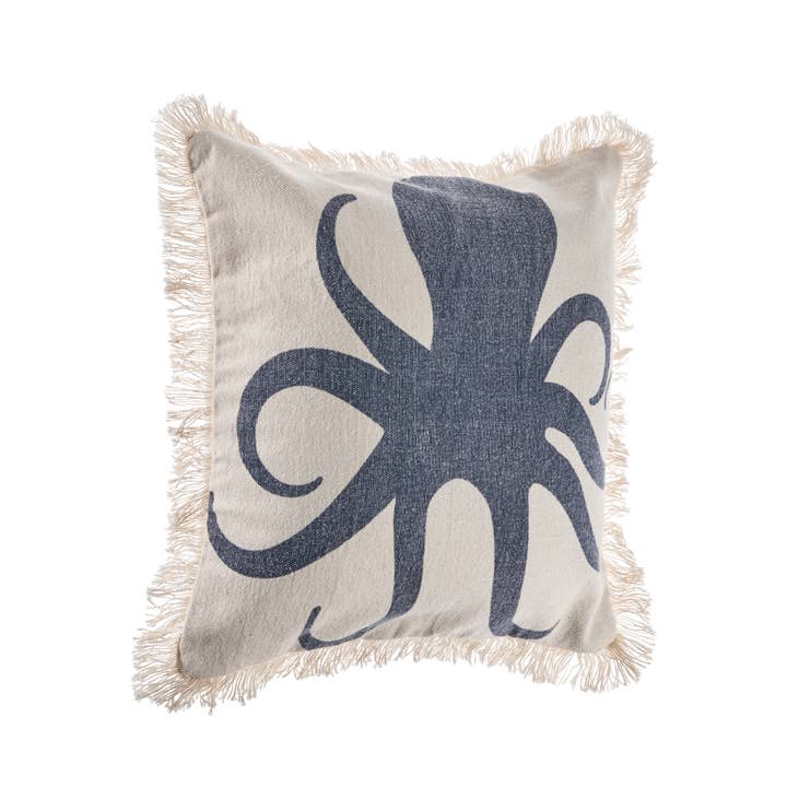 Cream Charcoal Navy Nautical-Themed Cotton Accent Pillow with Textured Edge for wholesale on Faire2