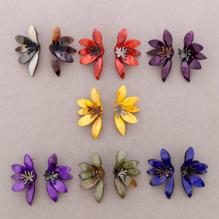 Sonata - Wholesale Snap Jewelry - Half Flower Resin Earrings7