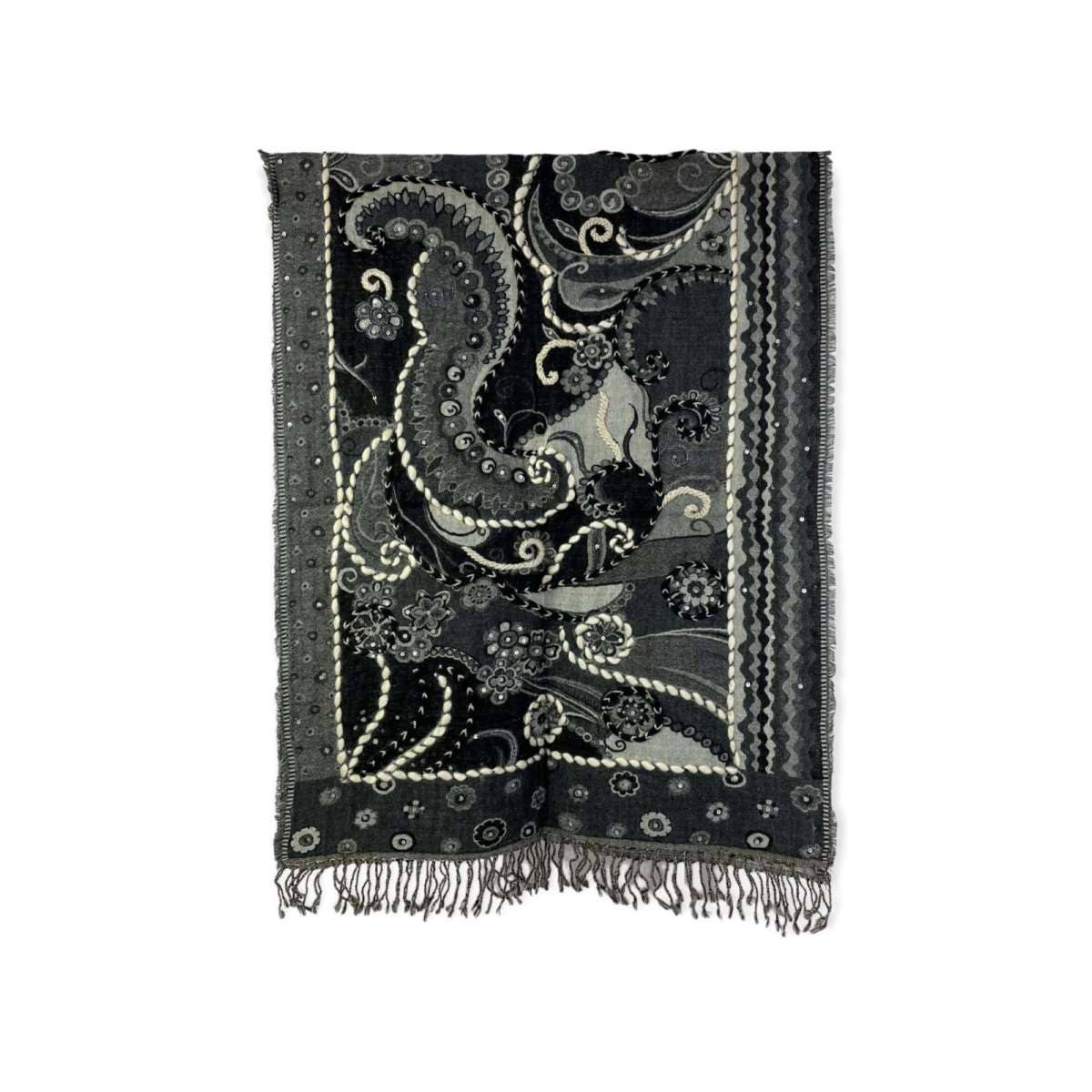 Chenson & Gorett – Cachecol - Mulher por atacado – Lenço Étnico Indiano de Lã com Paetês e Bordados7