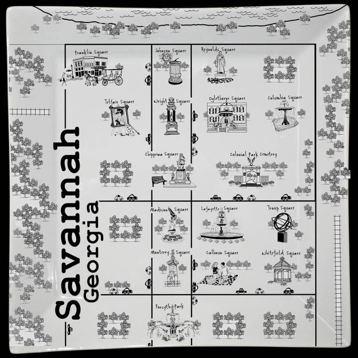 The Dish - Wholesale Dinner Plate - Savannah B&W Small Map Plate