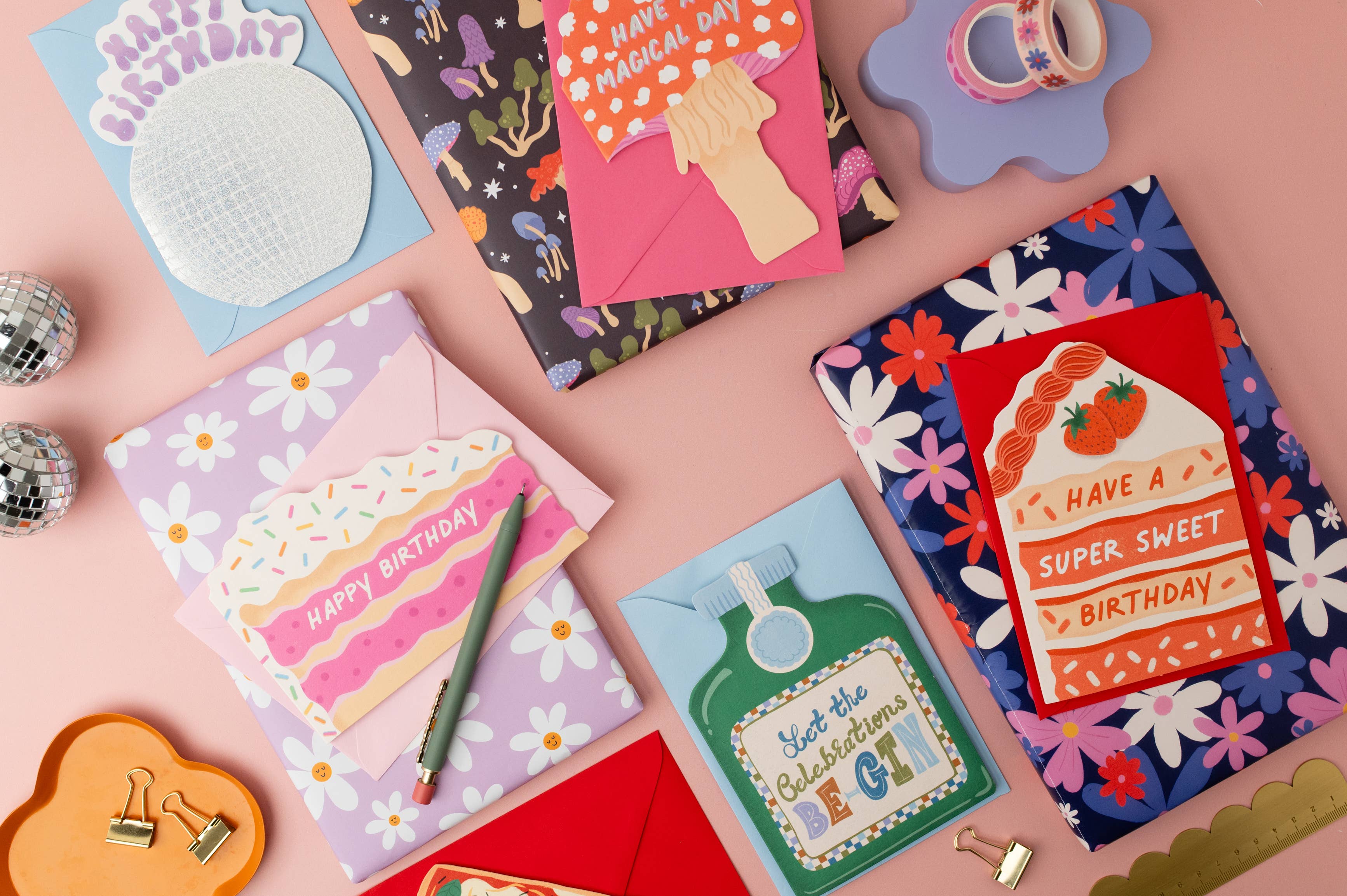 Tikkled Pink – wholesale Birthday card – Disco Ball Birthday Card | Shaped Die Cut Mirror Ball Card4