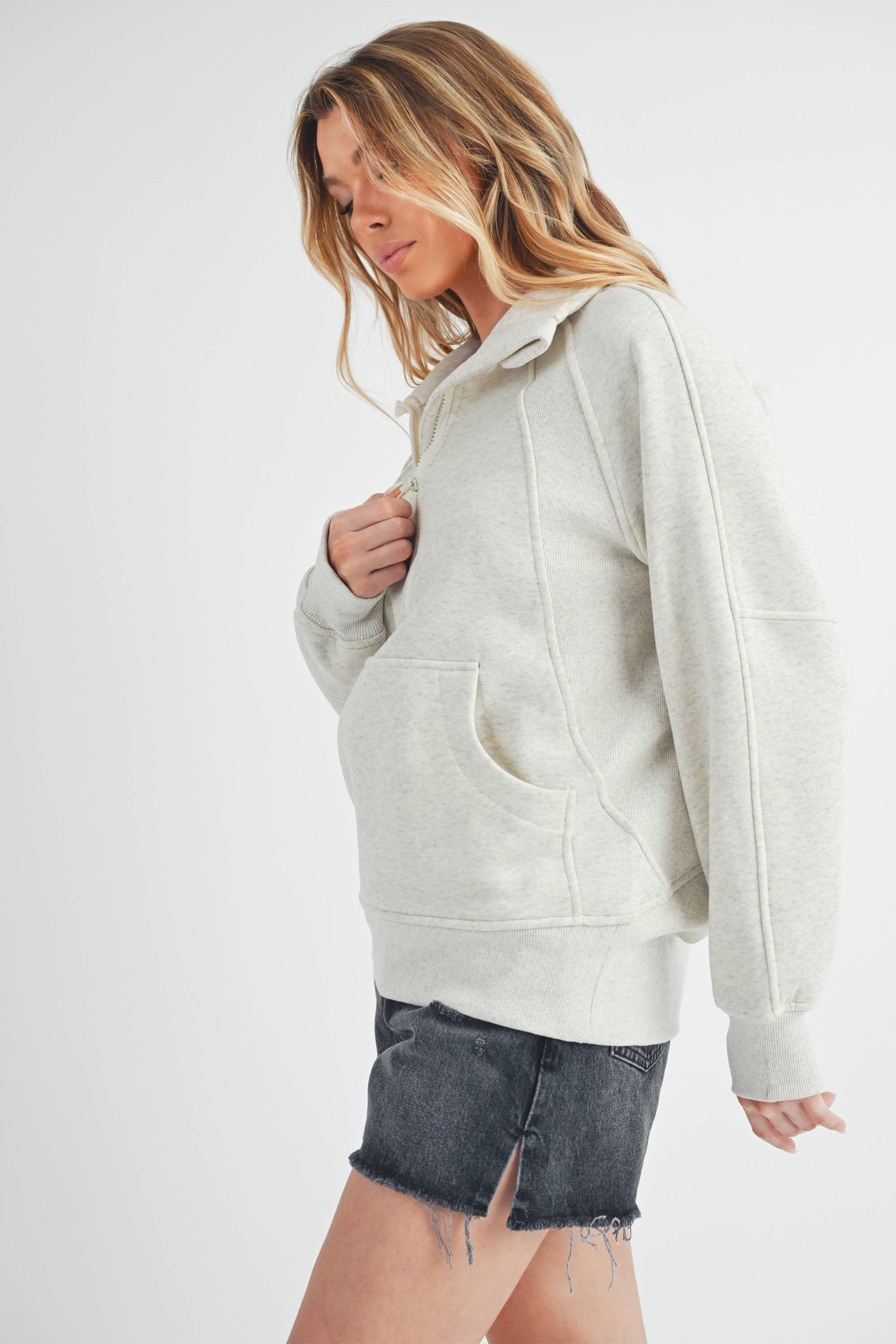 AEMI + CO - Wholesale Sweatshirt - Dames - 986DK lange Dove trui met halve rits en col11